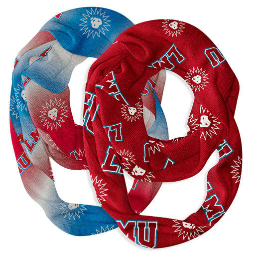 Loyola Marymount Lions Vive La Fete All Over Logo Collegiate Women Set of 2 Light Weight Ultra Soft Infinity Scarfs