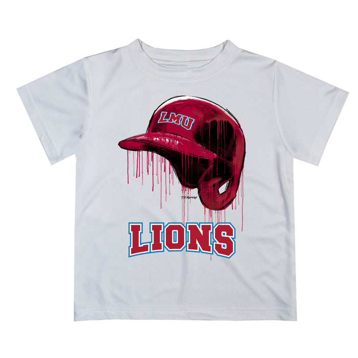Loyola Marymount Lions Original Dripping Baseball Helmet White T-Shirt by Vive La Fete