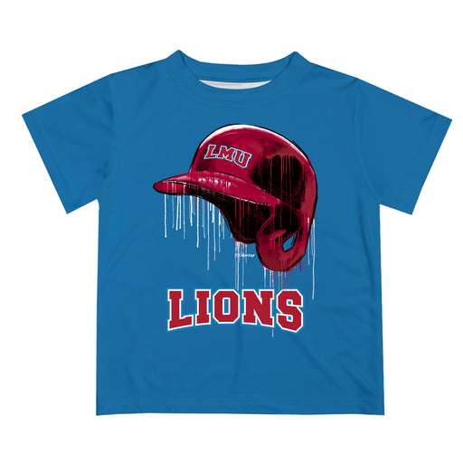 Loyola Marymount Lions Original Dripping Baseball Helmet Blue T-Shirt by Vive La Fete