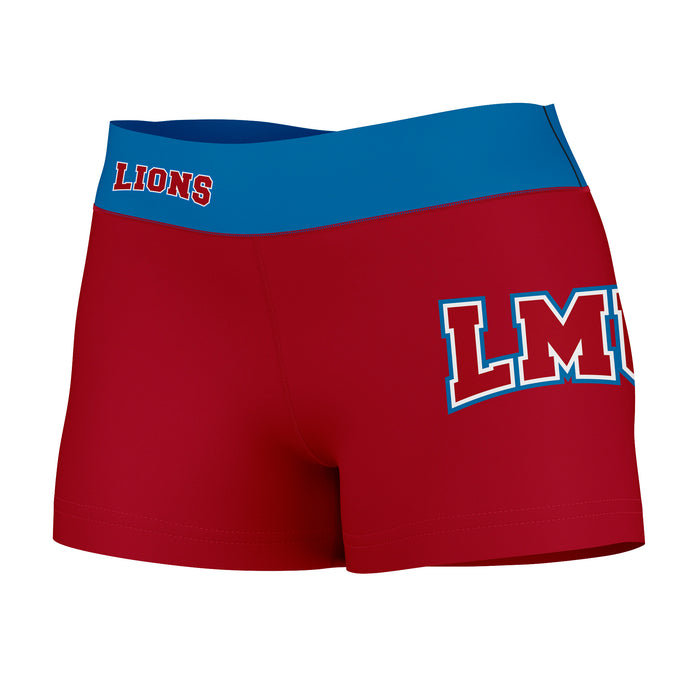 Loyola Marymount Lions Vive La Fete Logo on Thigh & Waistband Red Blue Women Yoga Booty Workout Shorts 3.75 Inseam"