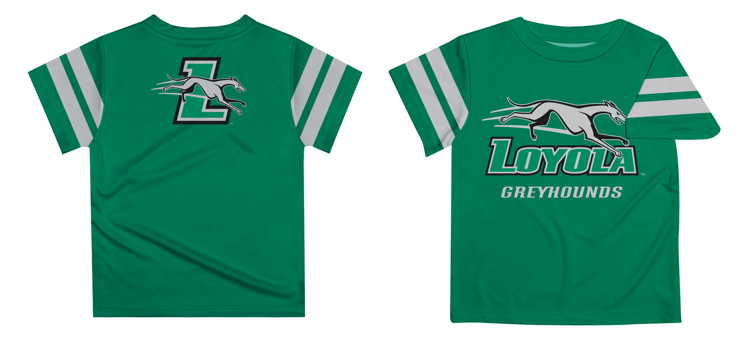 Loyola Maryland Greyhounds  Vive La Fete Boys Game Day Green Short Sleeve Tee with Stripes on Sleeves - Vive La Fête - Online Apparel Store