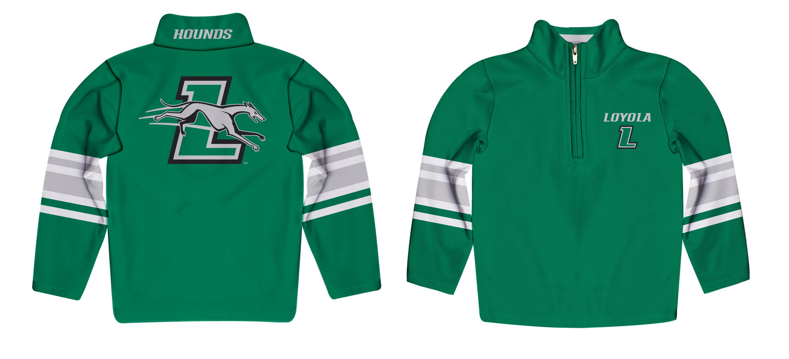 Loyola Maryland Greyhounds Vive La Fete Game Day Green Quarter Zip Pullover Stripes on Sleeves - Vive La Fête - Online Apparel Store