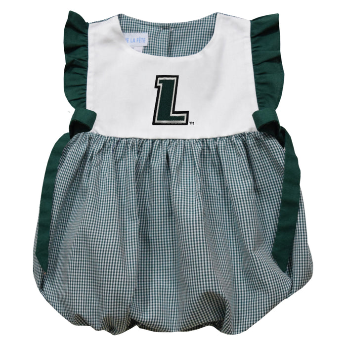 Loyola University Maryland Greyhounds Embroidered Hunter Green Gingham Short Sleeve Girls Bubble
