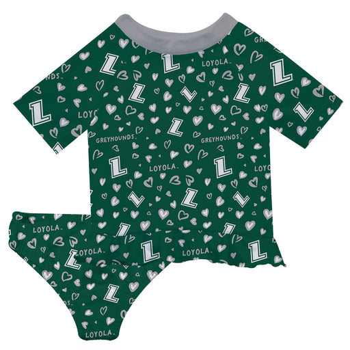Loyola University Maryland Greyhounds Vive La Fete All Over Logo Green Long Sleeve Bikini Set