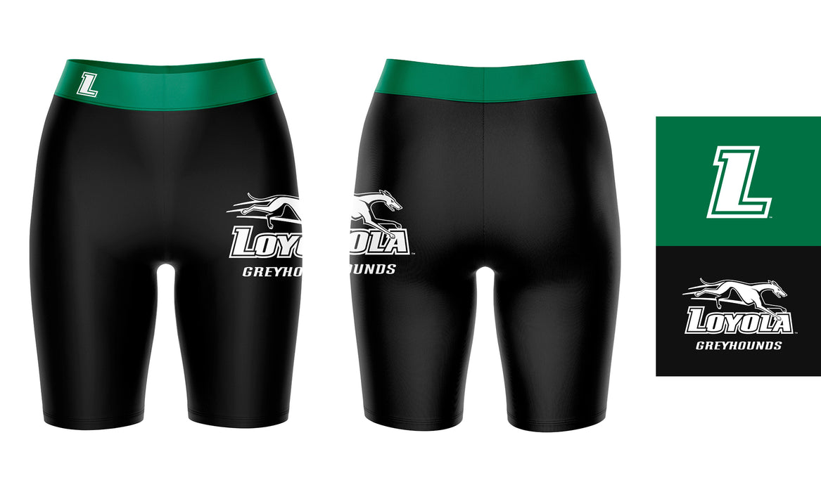 Loyola Maryland Greyhounds Vive La Fete Game Day Logo on Thigh and Waistband Black and Green Women Bike Short 9 Inseam - Vive La Fête - Online Apparel Store