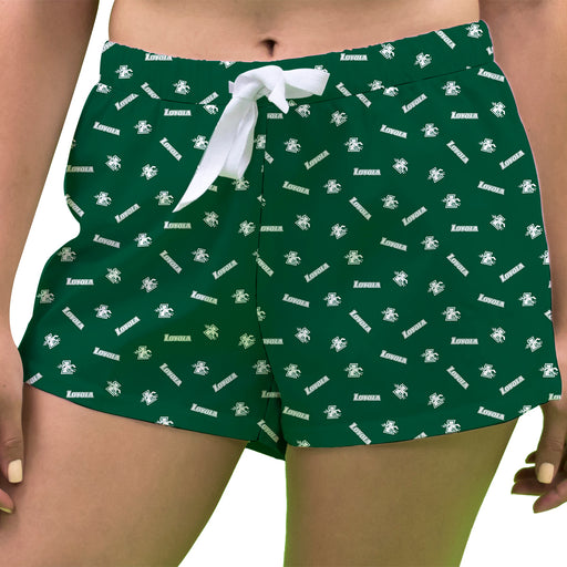 Loyola Maryland Greyhounds Vive La Fete Game Day All Over Logo Women Green Lounge Shorts