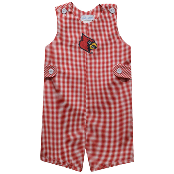 University of Louisville Cardinals Embroidered Red Cardinal Gingham Boys Jon Jon