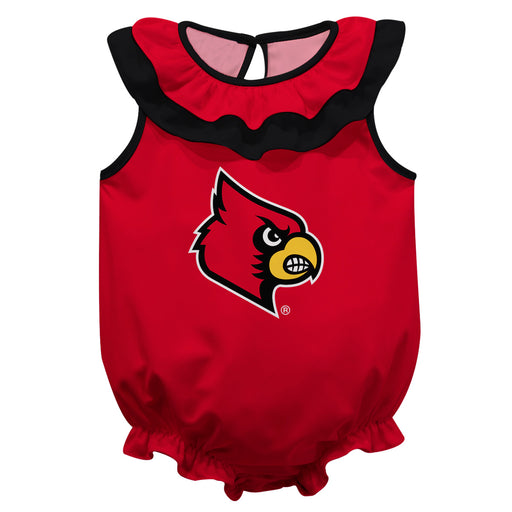 University of Louisville Cardinals Red Sleeveless Ruffle Onesie Logo Bodysuit
