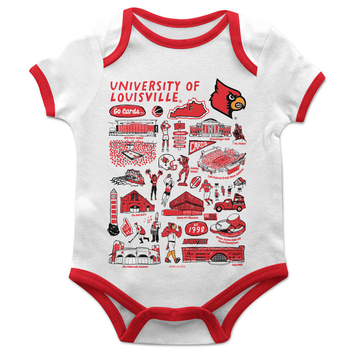 University of Louisville Cardinals Hand Sketched Vive La Fete Impressions Artwork Infant White Short Sleeve Onesie Bodys