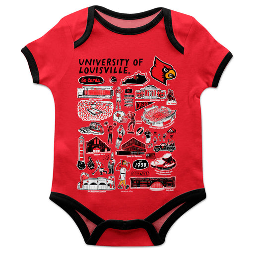 University of Louisville Cardinals Hand Sketched Vive La Fete Impressions Artwork Infant Red Short Sleeve Onesie Bodysui