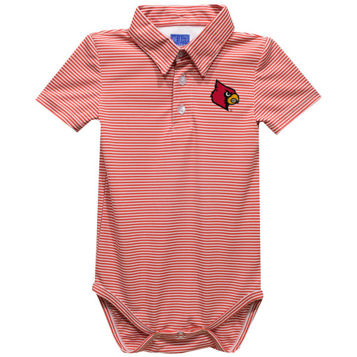 University of Louisville Cardinals Embroidered Red Cardinal Stripe Knit Boys Polo Bodysuit