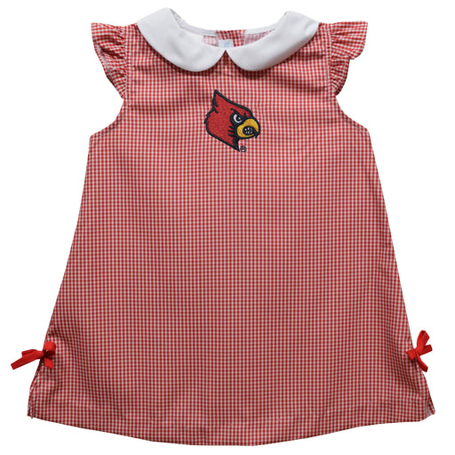 University of Louisville Cardinals Embroidered Red Cardinal Gingham A Line Dress