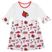 University of Louisville Cardinals 3/4 Sleeve Solid White Repeat Print Hand Sketched Vive La Fete Impressions Artwork on