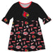 Louisville Cardinals 3/4 Sleeve Solid Black Repeat Print Hand Sketched Vive La Fete Impressions Artwork on Skirt