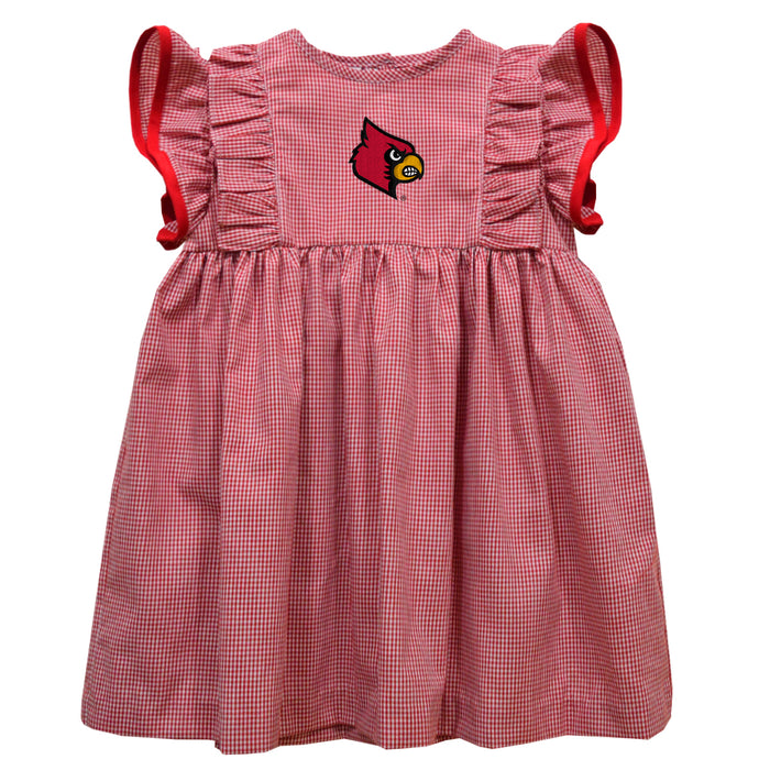 University of Louisville Cardinals Embroidered Red Cardinal Gingham Ruffle Dress
