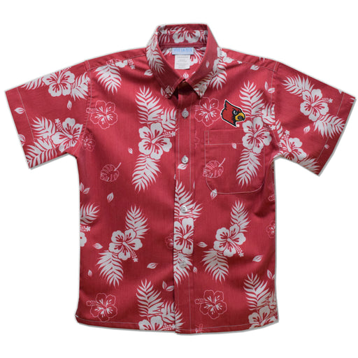 University of Louisville Cardinals Red Hawaiian Short Sleeve Button Down Shirt