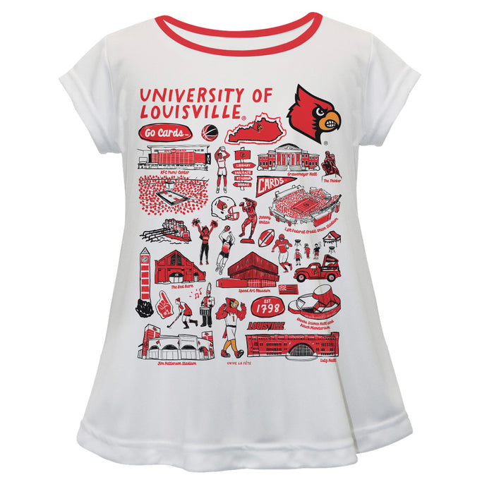 University of Louisville Cardinals Hand Sketched Vive La Fete Impressions Artwork White Short Sleeve Top