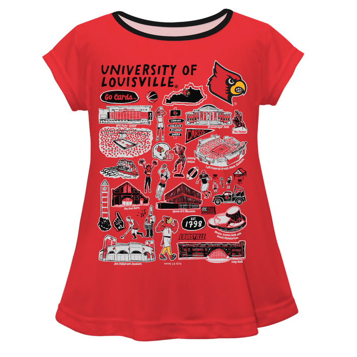 University of Louisville Cardinals Hand Sketched Vive La Fete Impressions Artwork Red Short Sleeve Top