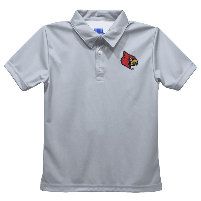 University of Louisville Cardinals Embroidered Gray Short Sleeve Polo Box Shirt