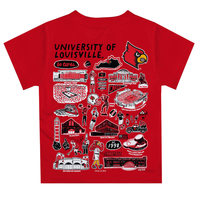 University of Louisville Cardinals Hand Sketched Vive La Fete Impressions Artwork Boys Black Short Sleeve Tee Shirt - Vive La Fête - Online Apparel Store