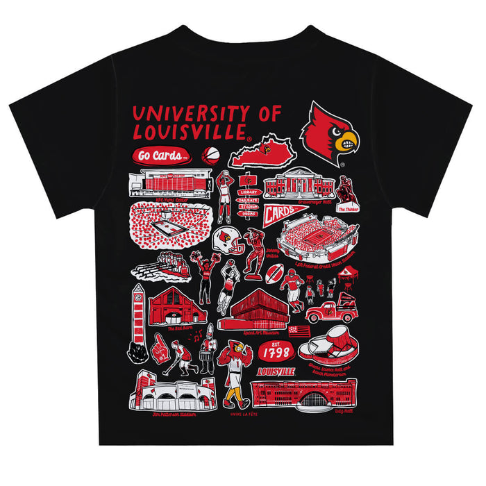 University of Louisville Cardinals Hand Sketched Vive La Fete Impressions Artwork Boys Black Short Sleeve Tee Shirt - Vive La Fête - Online Apparel Store