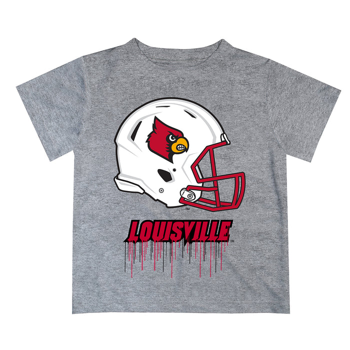 University of Louisville Cardinals Original Dripping Football Helmet Gray T-Shirt by Vive La Fete