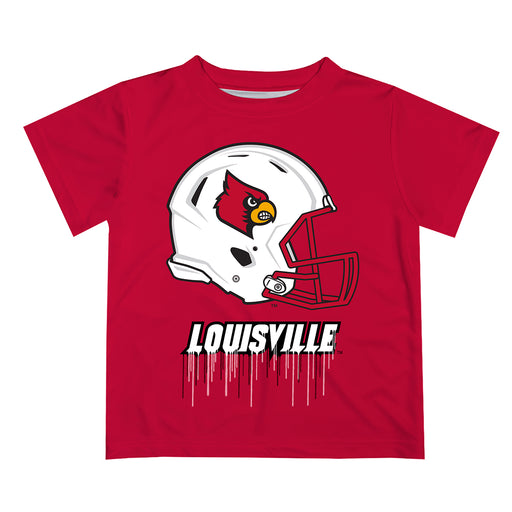 University of Louisville Cardinals Original Dripping Football Helmet Red T-Shirt by Vive La Fete