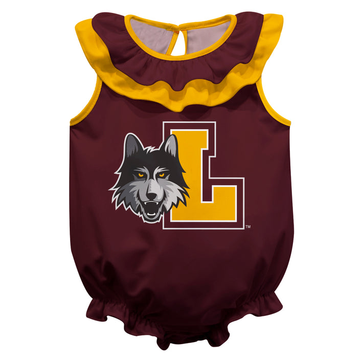 Loyola University Chicago Ramblers Maroon Sleeveless Ruffle Onesie Logo Bodysuit by Vive La Fete