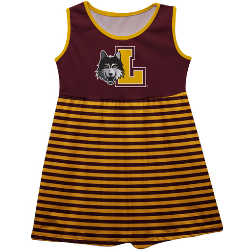 Loyola University Chicago Ramblers Maroon and Gold Sleeveless Tank Dress with Stripes on Skirt by Vive La Fete