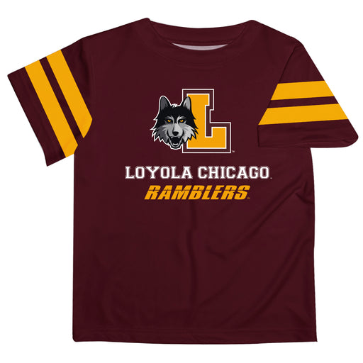 Loyola University Chicago Ramblers Vive La Fete Boys Game Day Maroon Short Sleeve Tee with Stripes on Sleeves - Vive La Fête - Online Apparel Store
