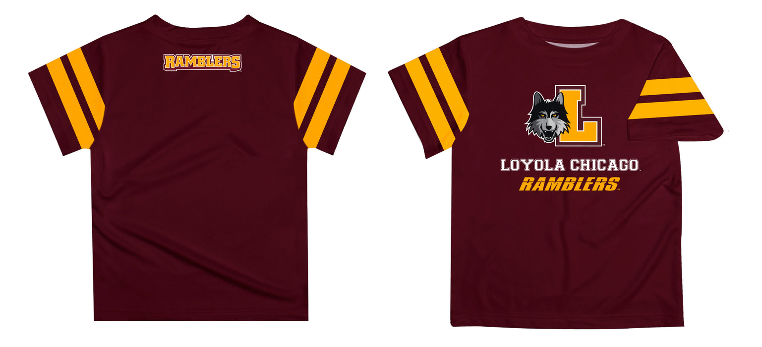 Loyola University Chicago Ramblers Vive La Fete Boys Game Day Maroon Short Sleeve Tee with Stripes on Sleeves - Vive La Fête - Online Apparel Store