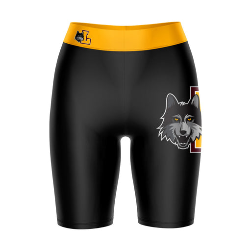 Loyola Ramblers LUC Vive La Fete Game Day Logo on Thigh and Waistband Black and Gold Women Bike Short 9 Inseam"