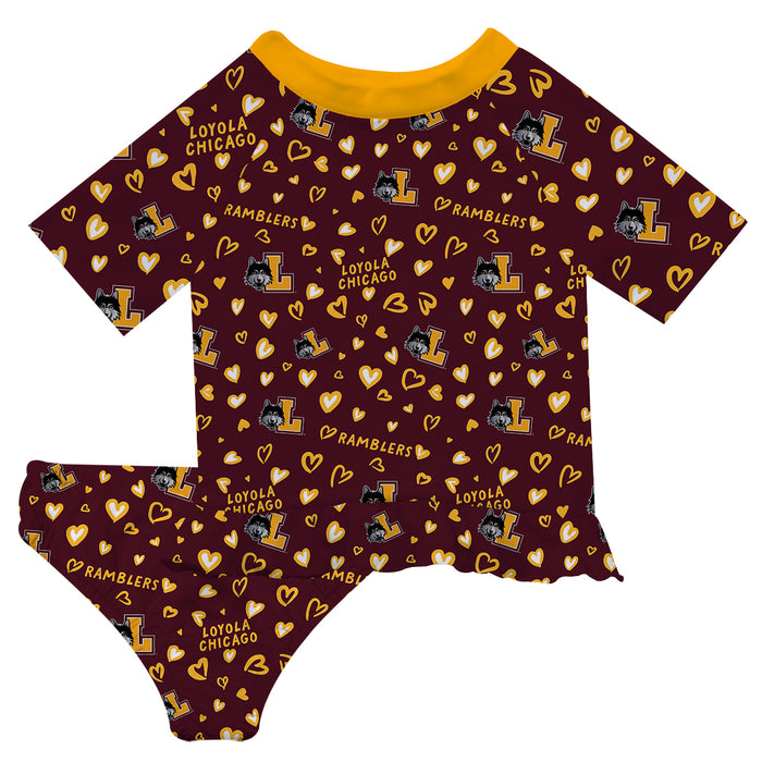 Loyola University Chicago Ramblers Vive La Fete All Over Logo Maroon Long Sleeve Bikini Set