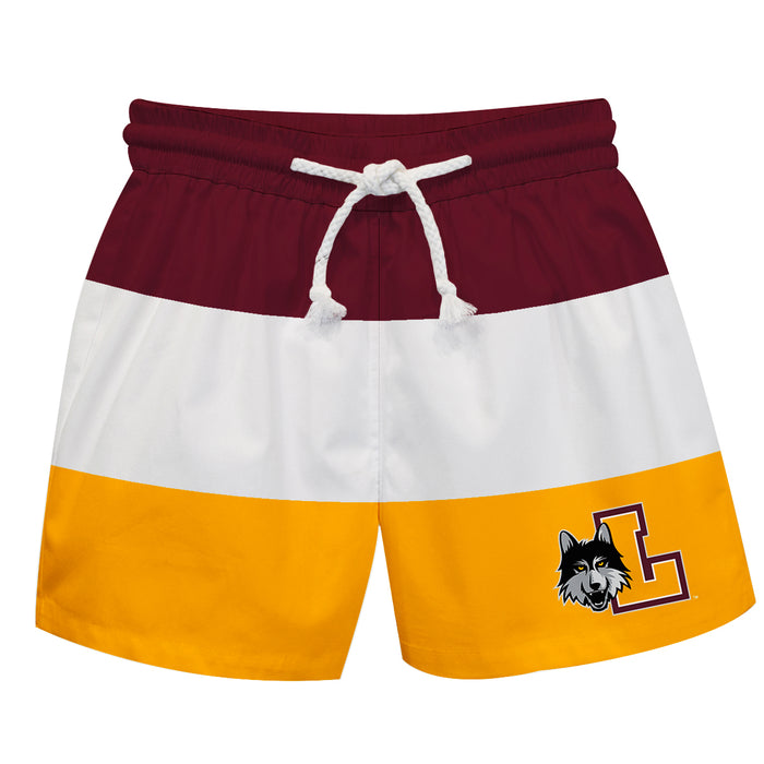 Loyola Ramblers LUC Vive La Fete Maroon White Gold Stripes Swimtrunks V1
