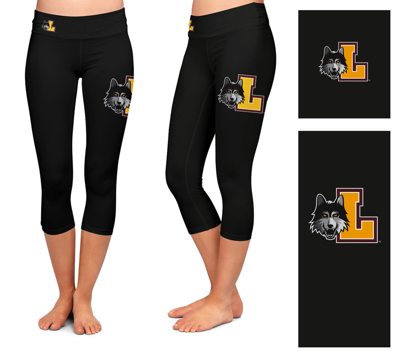 Loyola Ramblers LUC Vive La Fete Game Day Collegiate Large Logo on Thigh and Waist Women Black Capri Leggings - Vive La Fête - Online Apparel Store