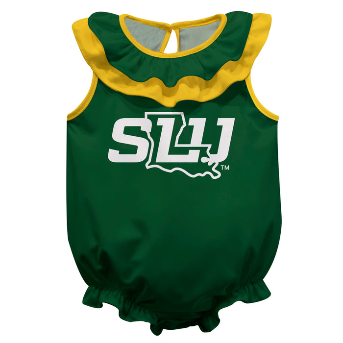 Southeastern Louisiana Lions Green Sleeveless Ruffle Onesie Logo Bodysuit by Vive La Fete