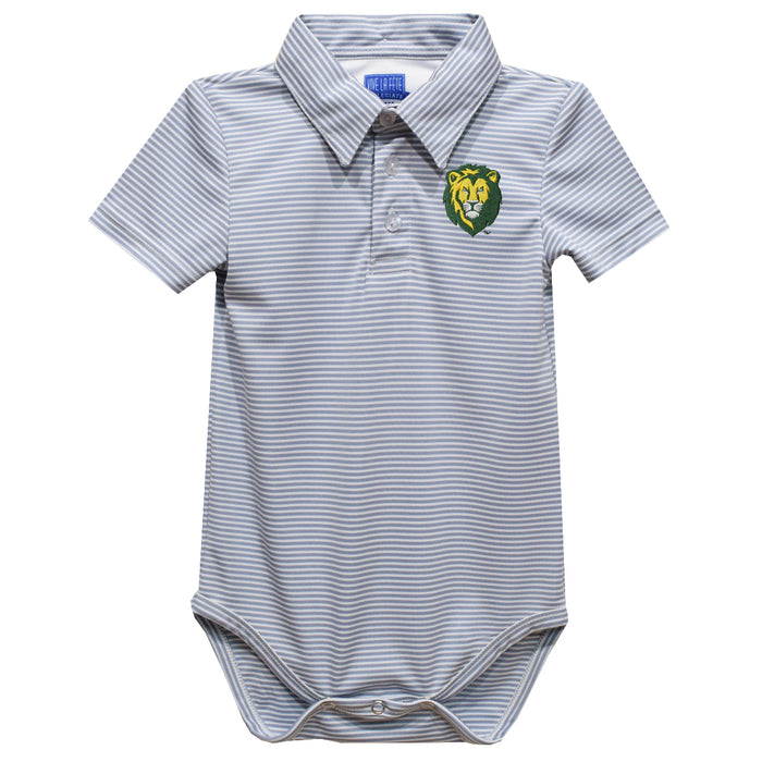 Southeastern Louisiana Lions Embroidered Gray Stripe Knit Boys Polo Bodysuit