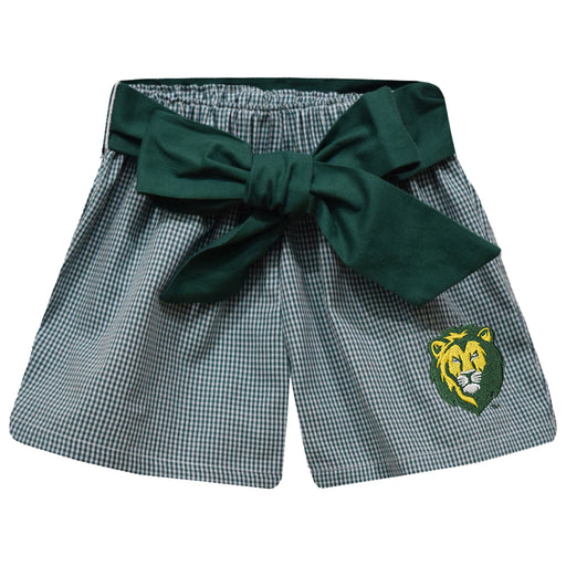 Southeastern Louisiana Lions Embroidered Hunter Green Gingham Girls Short with Sash