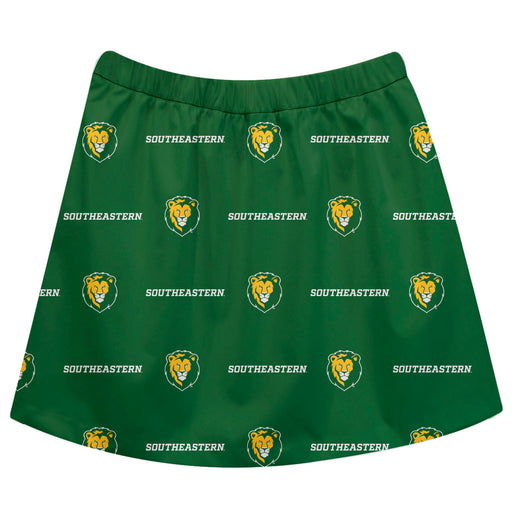 Southeastern Louisiana Lions Vive La Fete Girls Game Day All Over Logo Elastic Waist Classic Play Green Skirt