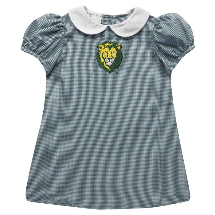 Southeastern Louisiana Lions Embroidered Hunter Green Gingham Short Sleeve A Line Dress