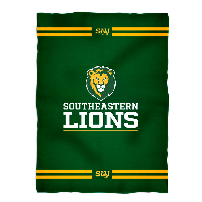 Southeastern Louisiana Lions Vive La Fete Game Day Warm Lightweight Fleece Green Throw Blanket 40 X 58 Logo and Stripes