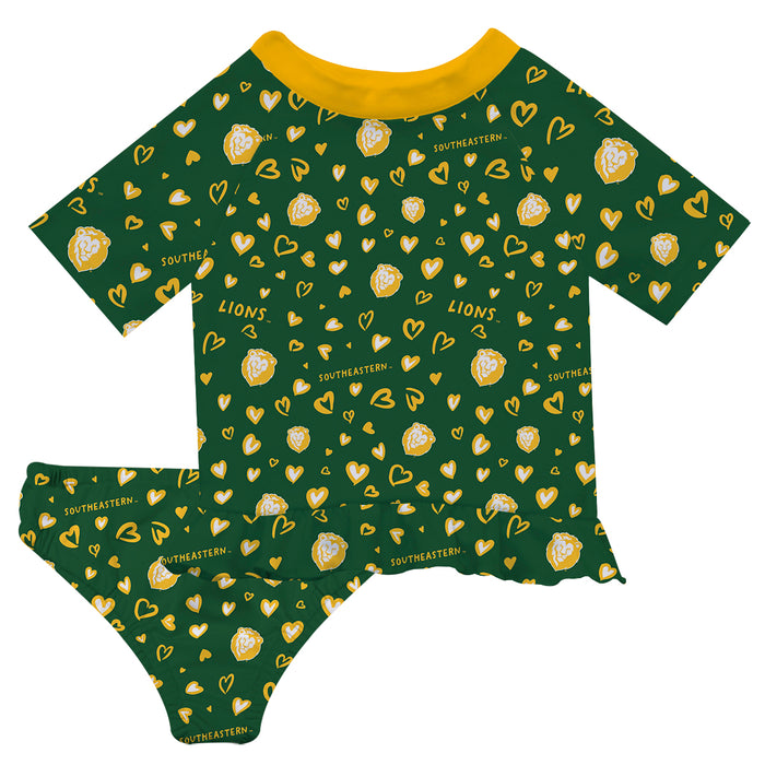 Southeastern Louisiana Lions Vive La Fete All Over Logo Green Long Sleeve Bikini Set