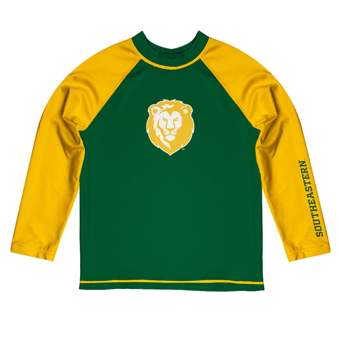 Southeastern Louisiana Lions Vive La Fete Logo Green Gold Long Sleeve Raglan Rashguard