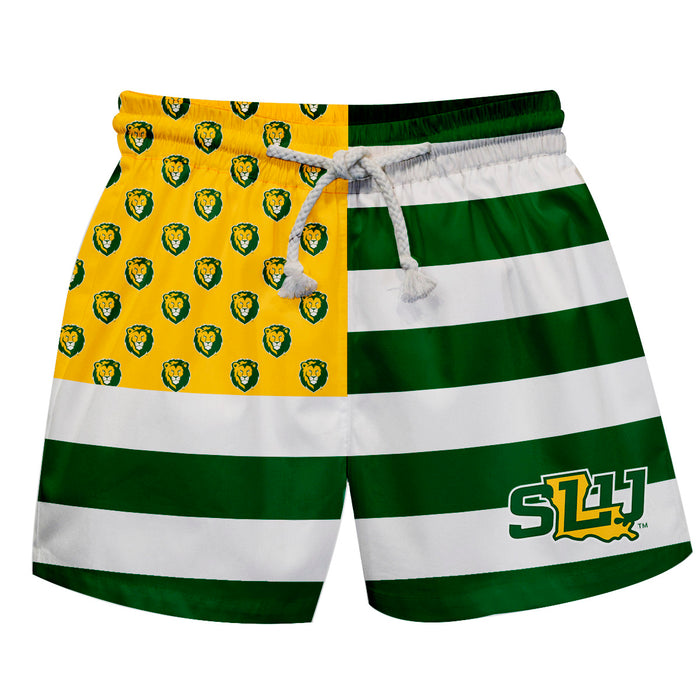 Southeastern Louisiana Lions Vive La Fete Game Day Green White Gold Flag Swimtrunks V1