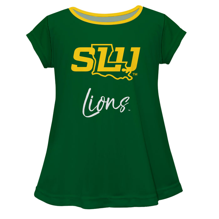 Southeastern Louisiana Lions Vive La Fete Girls Game Day Short Sleeve Green Top with School Logo and Name
