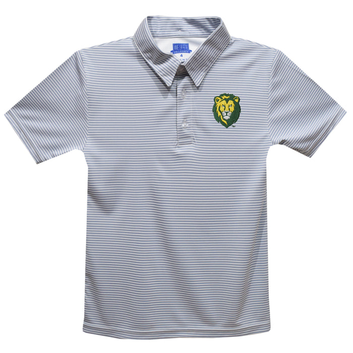 Southeastern Louisiana Lions Embroidered Gray Stripes Short Sleeve Polo Box Shirt