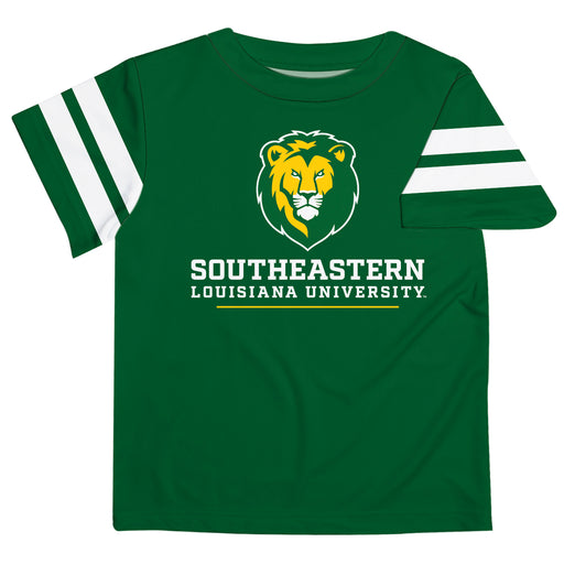 Southeastern Louisiana Lions Vive La Fete Boys Game Day Green Short Sleeve Tee with Stripes on Sleeves