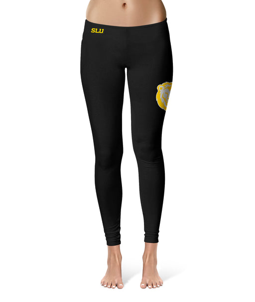 Southeastern Lions Vive La Fete Collegiate Large Logo on Thigh Women Black Yoga Leggings 2.5 Waist Tights