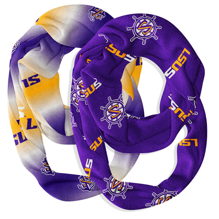 LSU Shreveport LSUS Pilots Vive La Fete All Over Logo Collegiate Women Set of 2 Light Weight Ultra Soft Infinity Scarfs