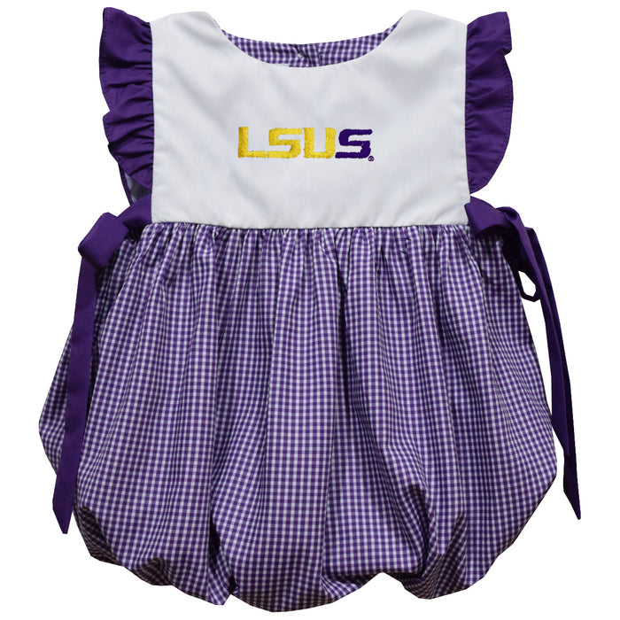 LSU Shreveport LSUS Pilots Embroidered Purple Gingham Short Sleeve Girls Bubble